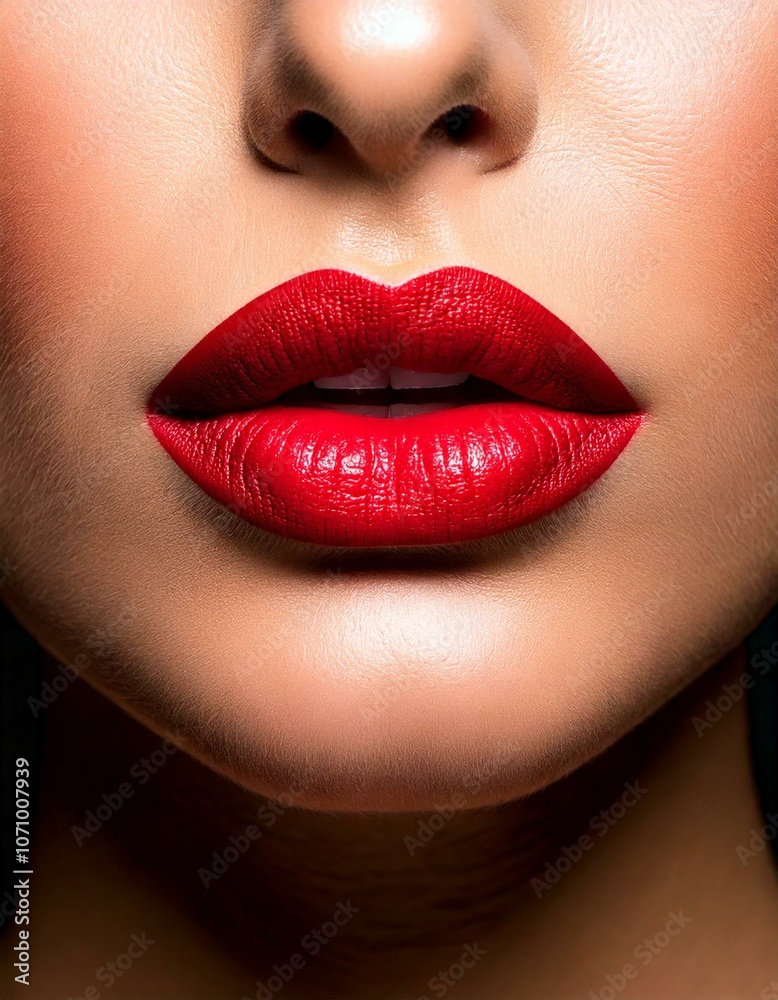 Close up of a female lips wearing deep red lipstick, cosmetic concept Close up of a female lips wearing deep red lipstick, cosmetic concept