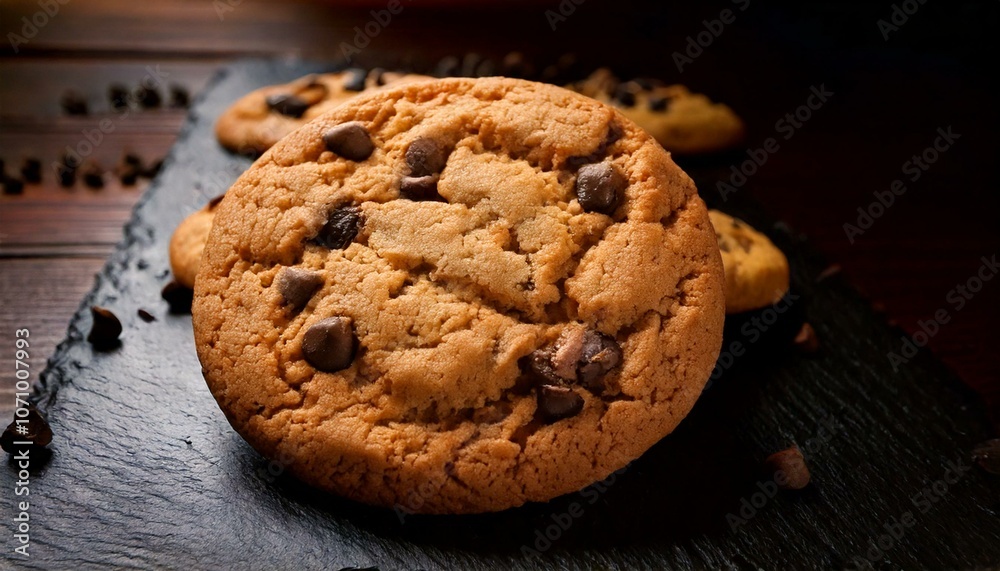 Gooey moist chocolate chip cookie, food photography Gooey moist chocolate chip cookie, food photography