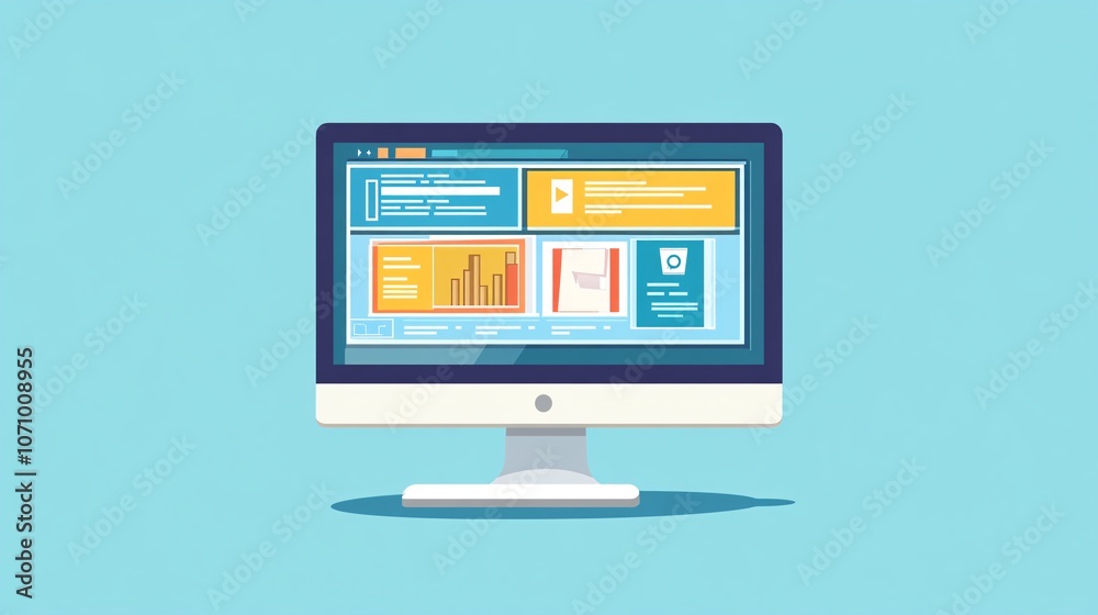 A computer monitor with layers of windows showcasing UI design tools and code, symbolizing front-end development A computer monitor with layers of windows showcasing UI design tools and code, symbolizing front-end development
