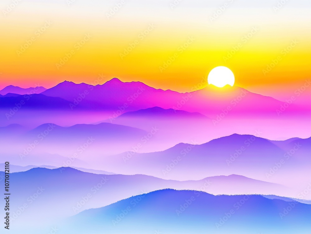 Fototapeta premium Sunrise Over Colorful Misty Mountains