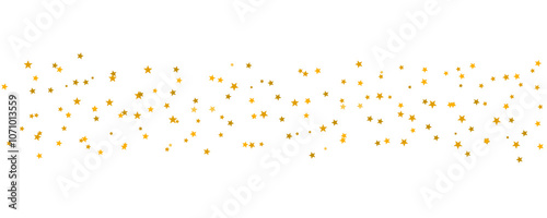 Gold stars confetti. Random golden  border stars isolated on transparent background. Luxury flying stars for festive decoration, Celebration design elements. PNG