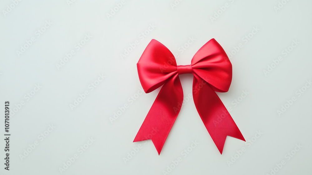 Red bow ribbon on a white background for a festive and decorative presentation Red bow ribbon on a white background for a festive and decorative presentation