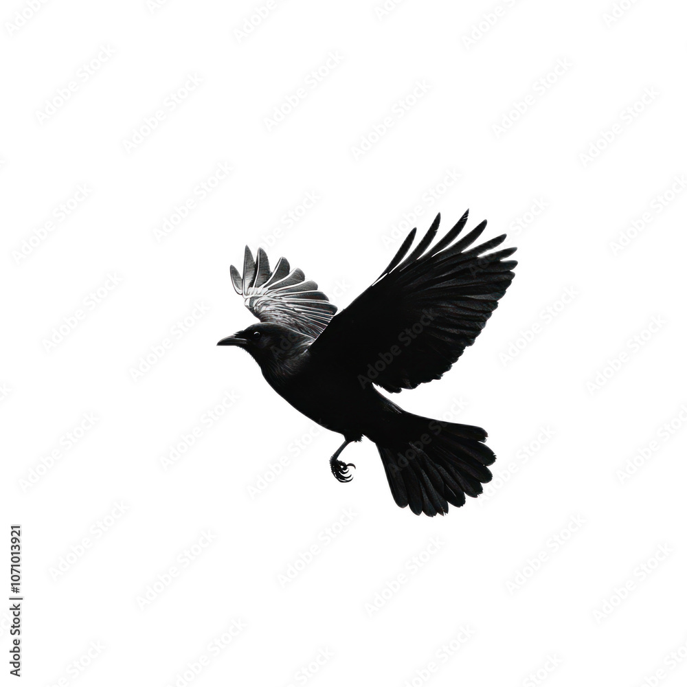 Fototapeta premium Black Bird in Flight Against Clear Background