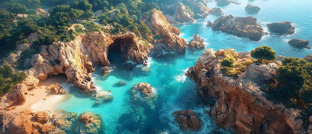 A breathtaking aerial view of a serene coastal landscape featuring turquoise waters, rocky cliffs, and lush greenery, evoking a sense of tranquility and natural beauty. A breathtaking aerial view of a serene coastal landscape featuring turquoise waters, rocky cliffs, and lush greenery, evoking a sense of tranquility and natural beauty.