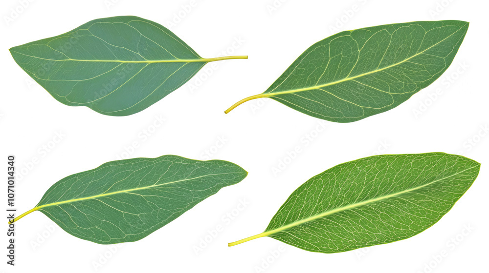 Obraz premium Collection of Eucalyptus Leaves Isolated on a Transparent Background Generative AI