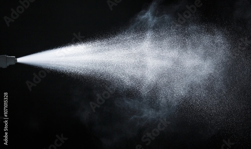 Fine mist spray in motion against dark background photo