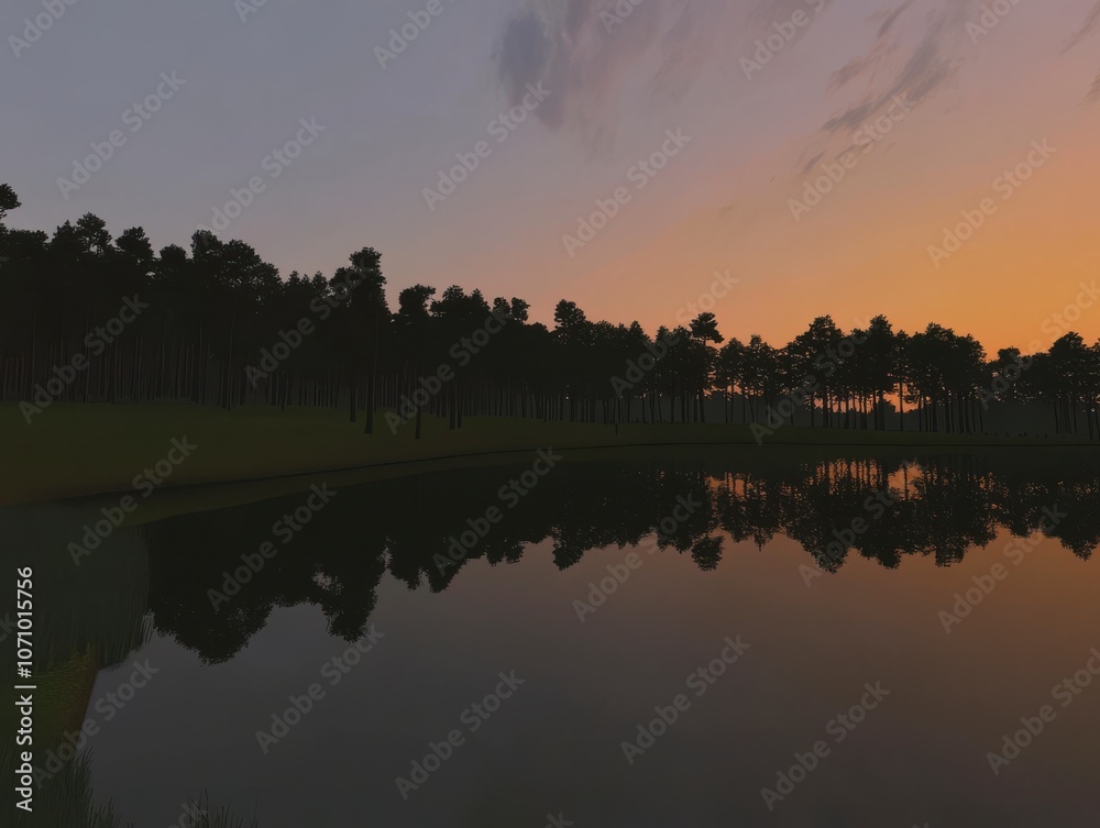 Naklejka premium Serene Forest Lake Sunset