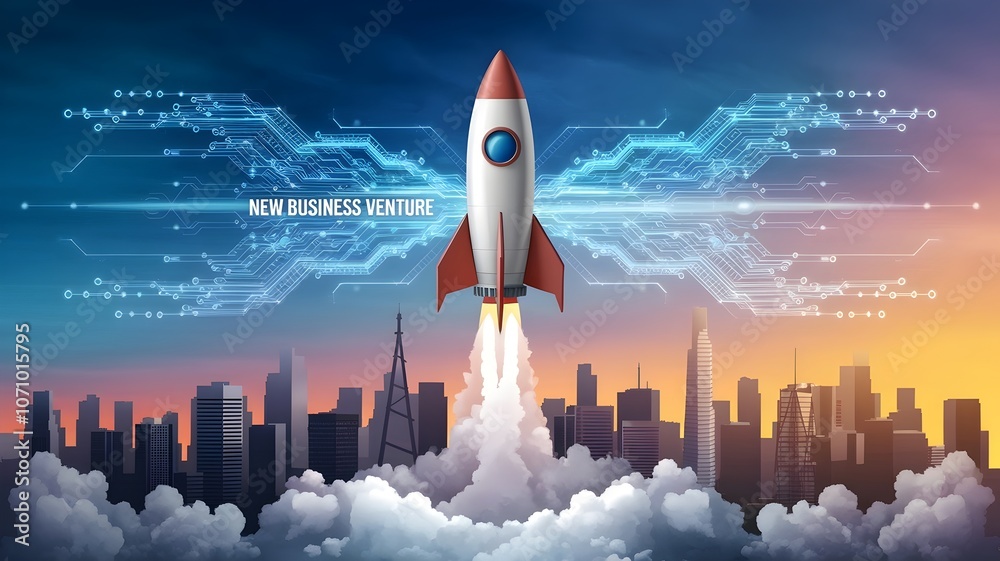 Obraz premium Digital illustration of rocket launching for 