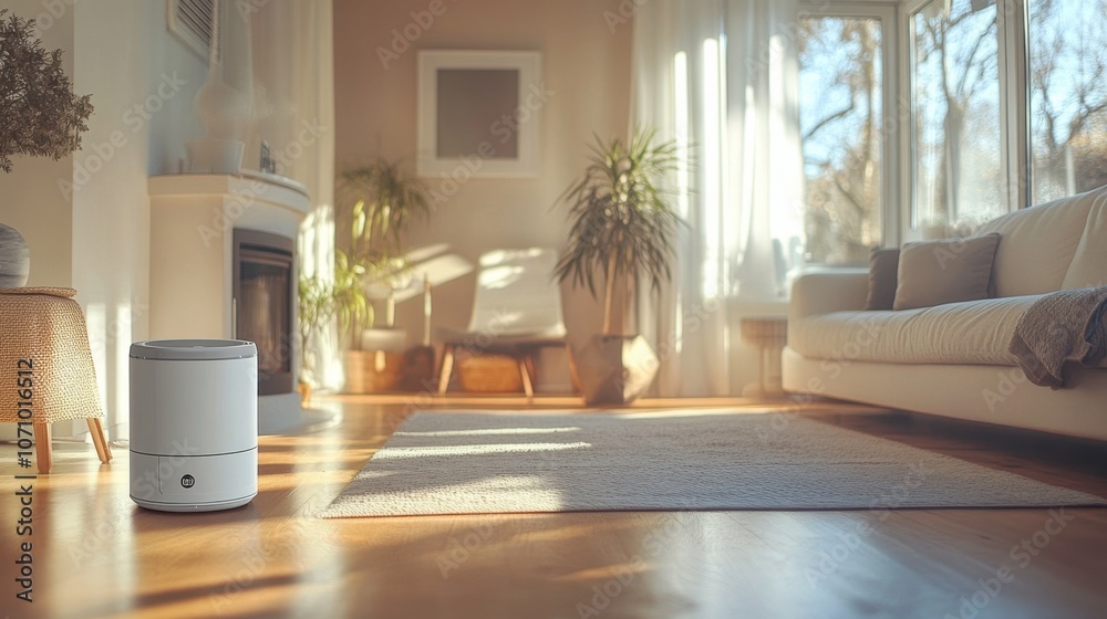 Modern Living Room with Air Purifier in Natural Light Modern Living Room with Air Purifier in Natural Light