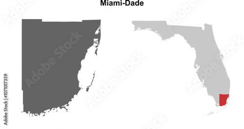 Miami-Dade County (Florida) blank outline map set