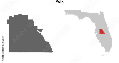 Polk County (Florida) blank outline map set