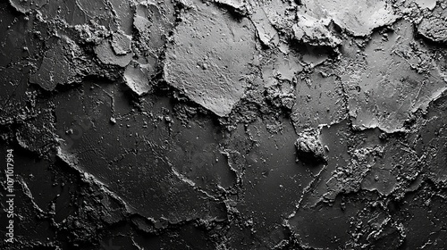 Abstract textured surface with a rough, cracked appearance in shades of gray.