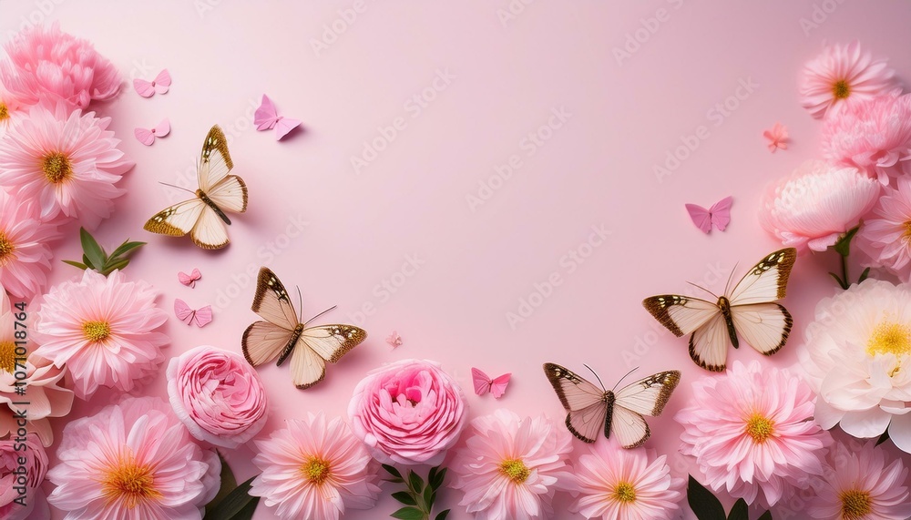 Pink flowers and butterflies Pink flowers and butterflies