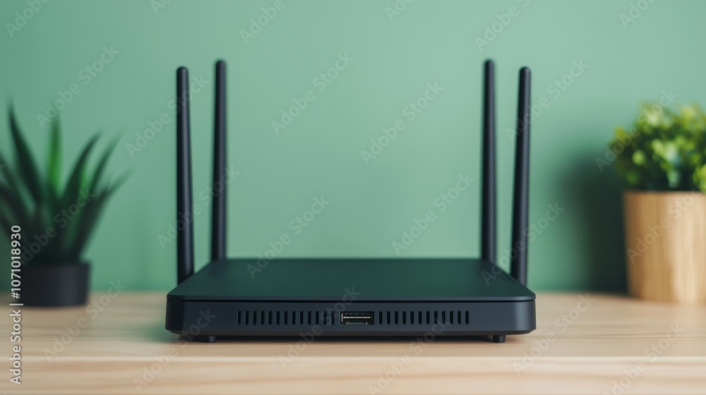 Modern Home Office Setup with Wi-Fi Router for Remote Work Access Modern Home Office Setup with Wi-Fi Router for Remote Work Access