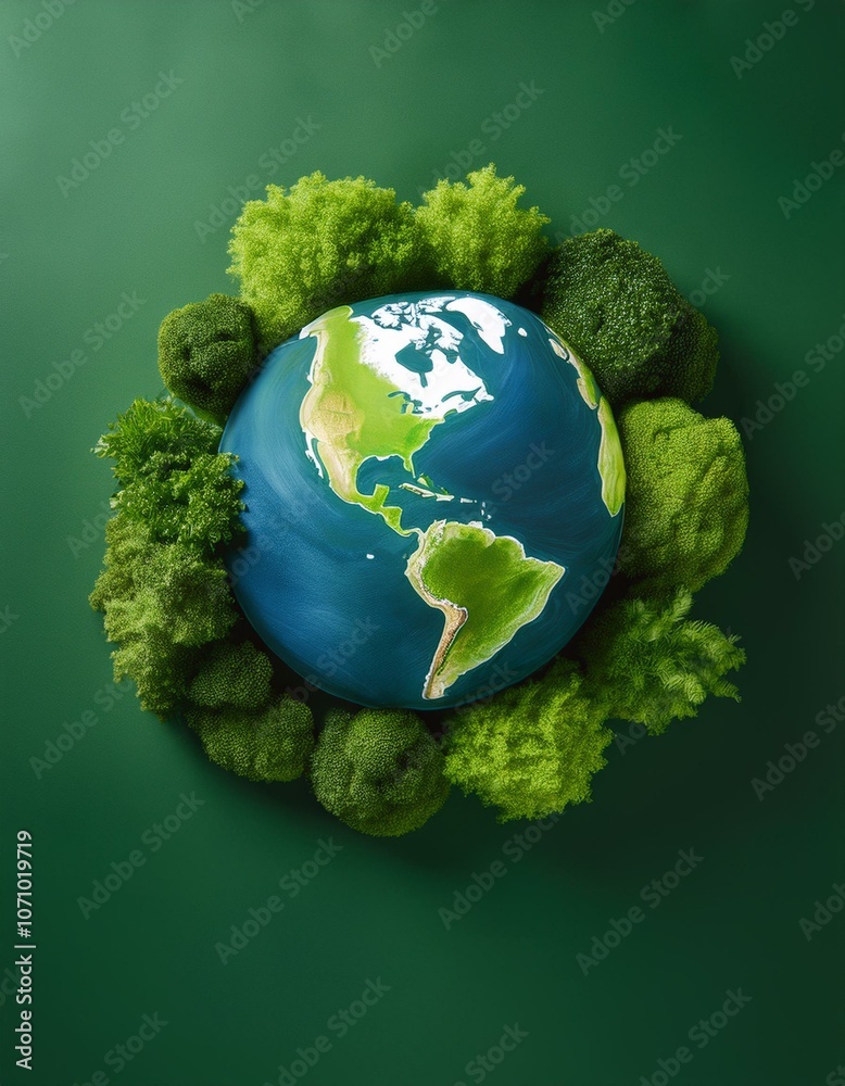 Earth globe surrounded by green Earth globe surrounded by green
