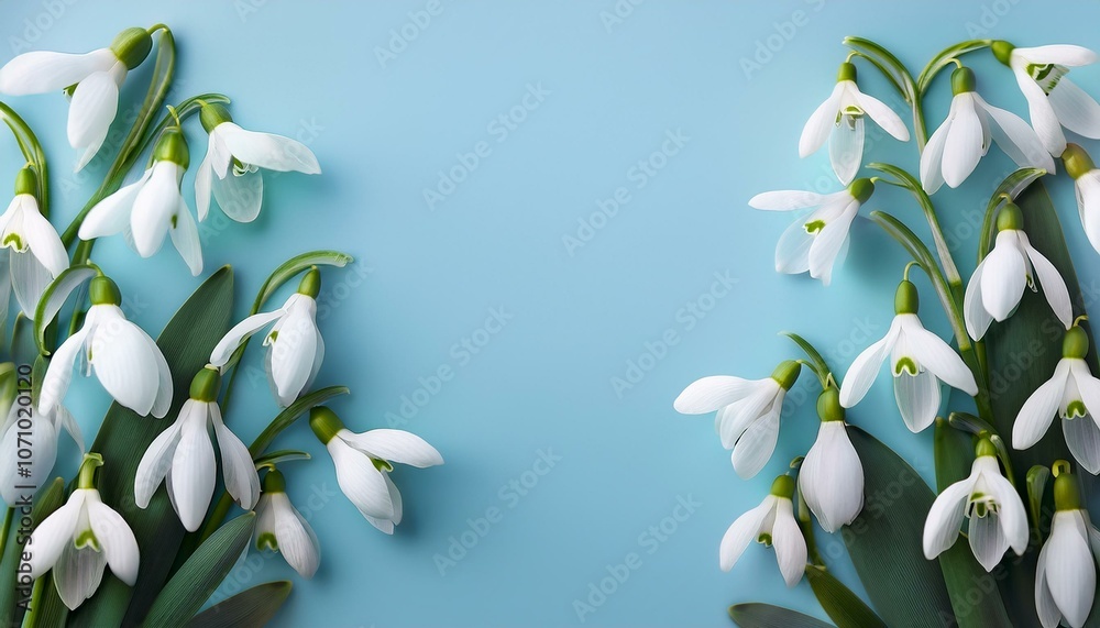 Delicate white snowdrops on blue Delicate white snowdrops on blue