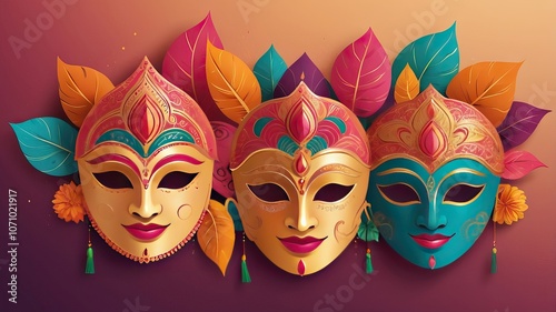 Traditional Indian Masks Diwali Holiday