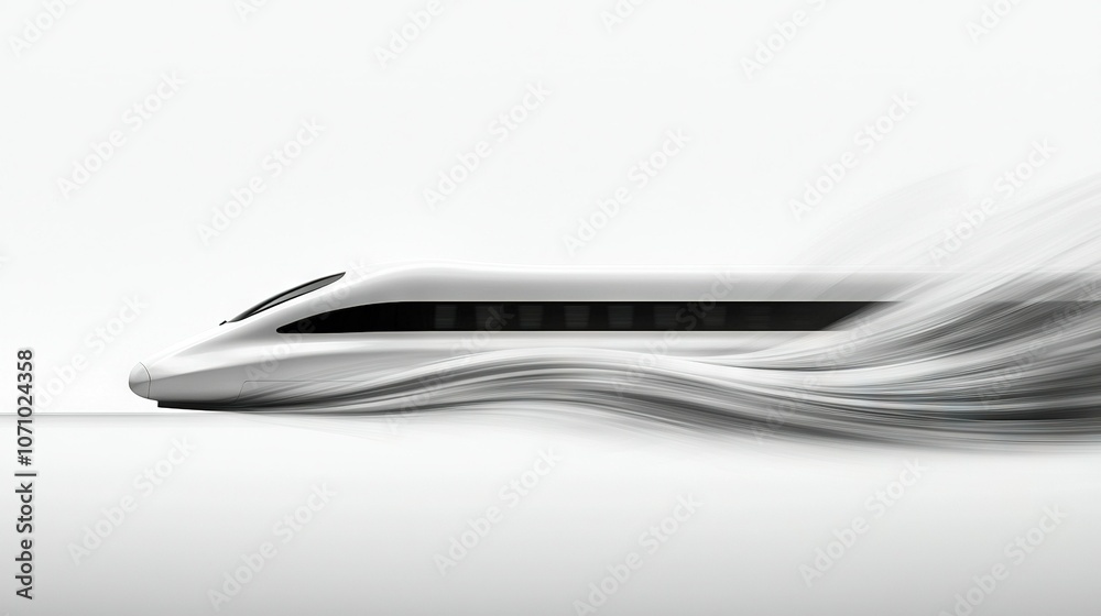A high-speed train in black and white with white smoke streaming from its front A high-speed train in black and white with white smoke streaming from its front