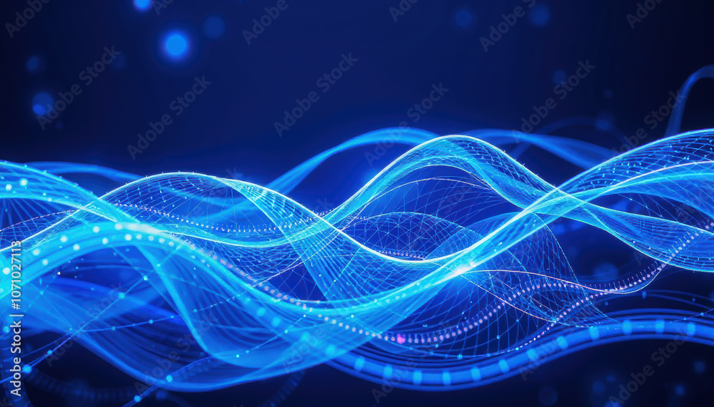 Dynamic blue waves representing futuristic technology and quantum concepts, creating sense of motion and energy in digital landscape Dynamic blue waves representing futuristic technology and quantum concepts, creating sense of motion and energy in digital landscape