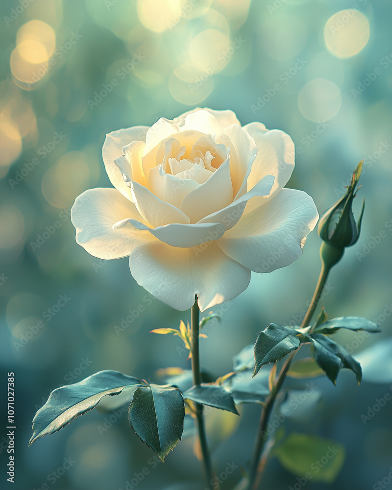 Obraz premium Rose Épanouie en Gros Plan avec Effet Bokeh