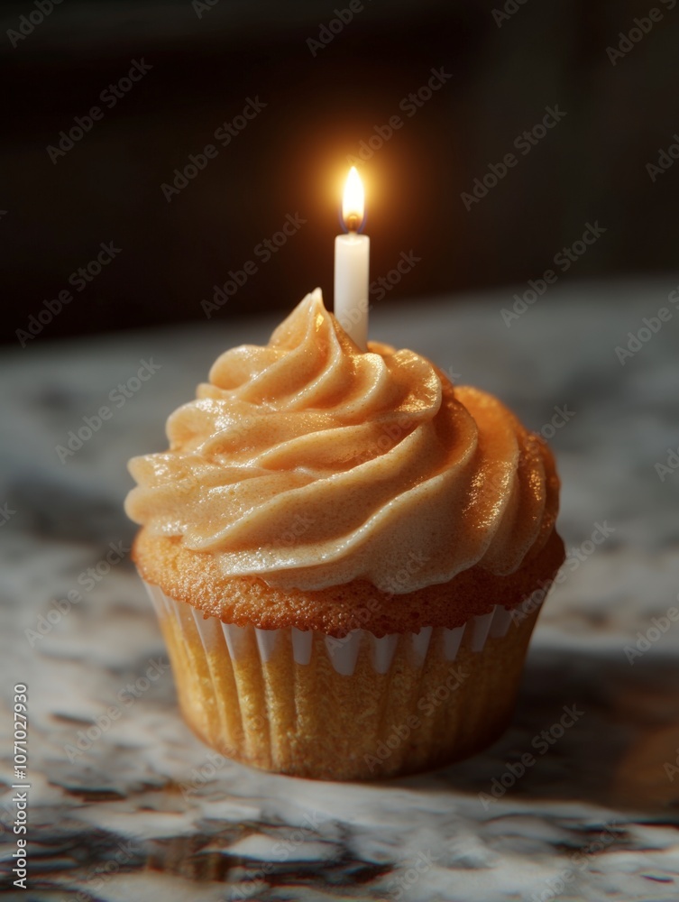 Birthday Cupcake with a Single Candle Birthday Cupcake with a Single Candle