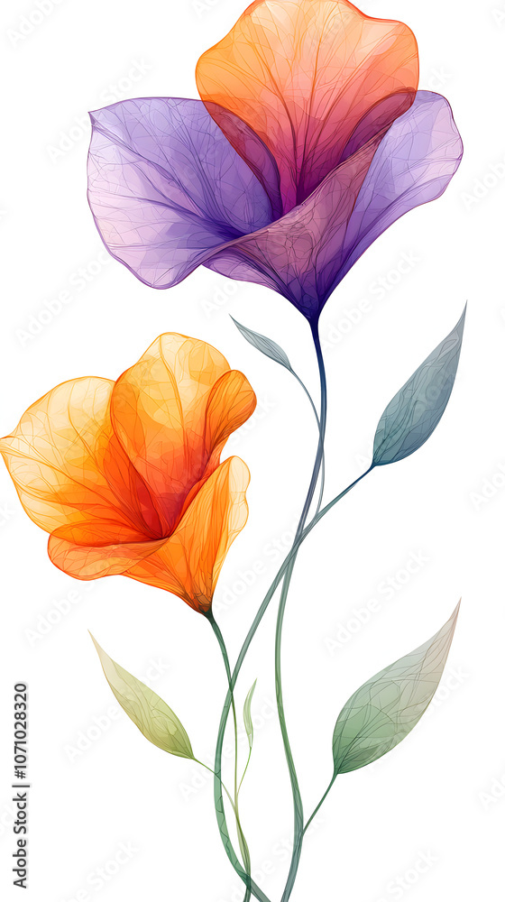 Obraz premium Vibrant Floral Illustration with Watercolor Flowers and Colorful Petals