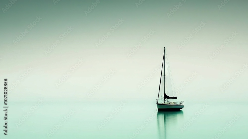 Fototapeta premium A sailboat sails through a hazy sea