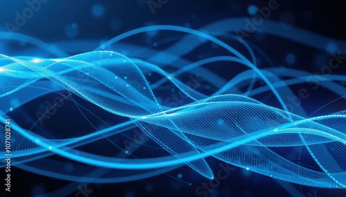 Dynamic blue waves create futuristic atmosphere, showcasing fluid motion and energy. Ideal for technology and digital themes