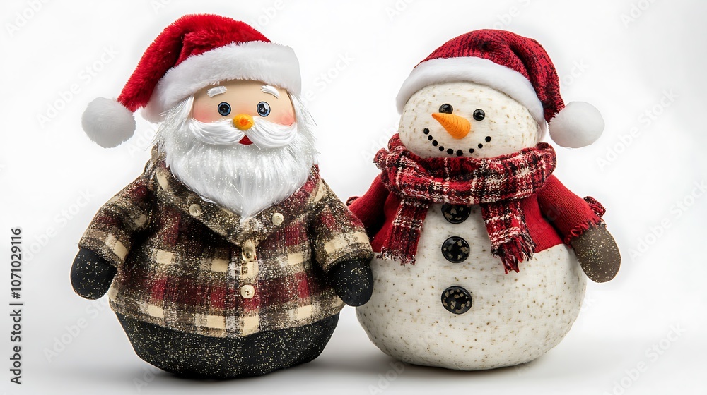 Santa Claus and snowman dolls for Christmas home decoration on a white background Santa Claus and snowman dolls for Christmas home decoration on a white background