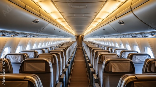 interior of an airplane with empty chairs