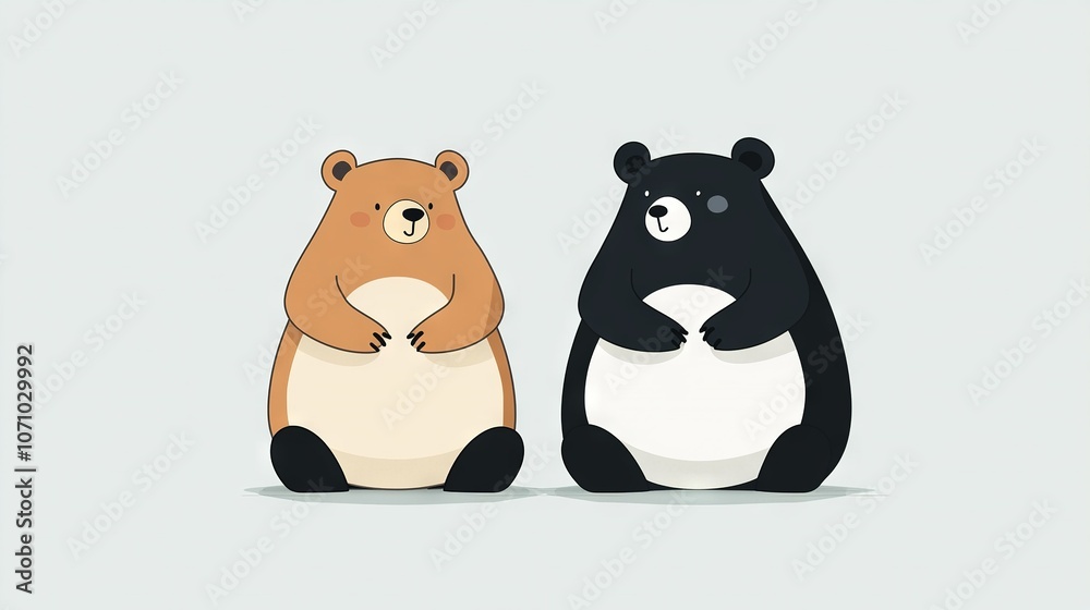 Naklejka premium A pair of bears lounging on a snowy white background against a soft blue sky