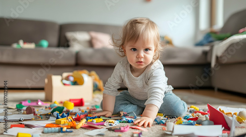 little child playing with blocks