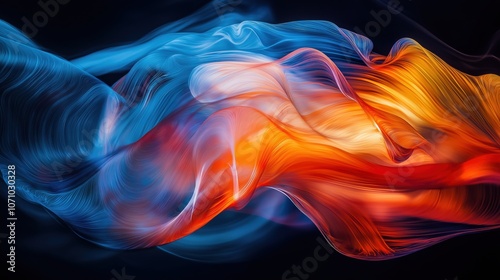 Dynamic fusion of blue and orange abstract silk waves in motion - vibrant color contrasts and fluid textures for artistic and modern design inspiration