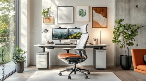 Modern Home Office with Stylish Desk and Chair