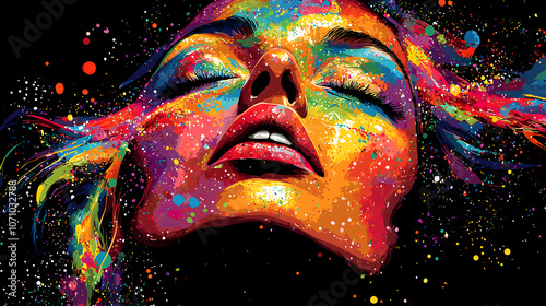 Vibrant Colorful Face Portrait with Artistic Expression and Fantasy Makeup
