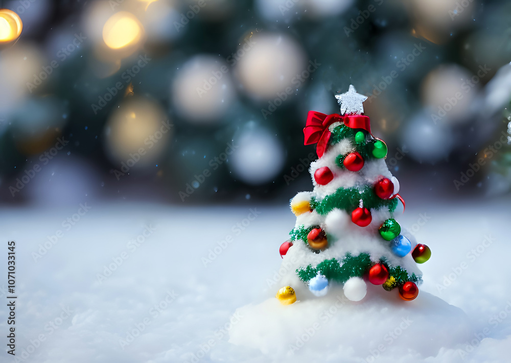 Obraz premium christmas tree decorated ornament with bokeh background copy space