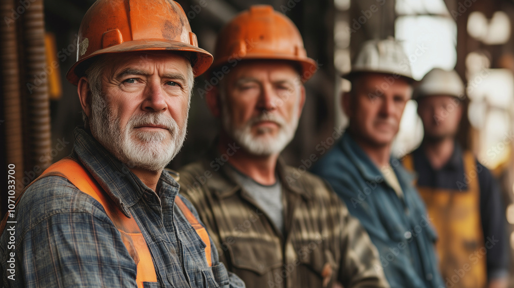 Men in their 60s working in the construction industry Men in their 60s working in the construction industry