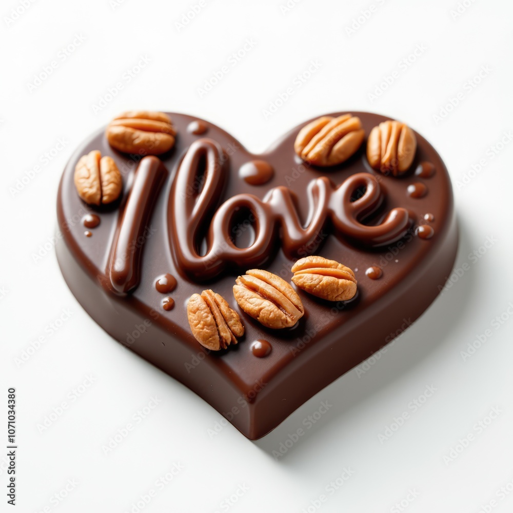 Delicious heart-shaped chocolate adorned with pecans, a perfect treat for expressing love on any occasion Delicious heart-shaped chocolate adorned with pecans, a perfect treat for expressing love on any occasion