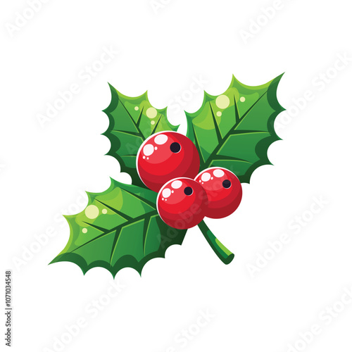 Christmas holly berry flat icon isolated on white background