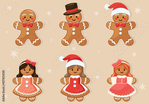 gingerbread set flat vector illustration