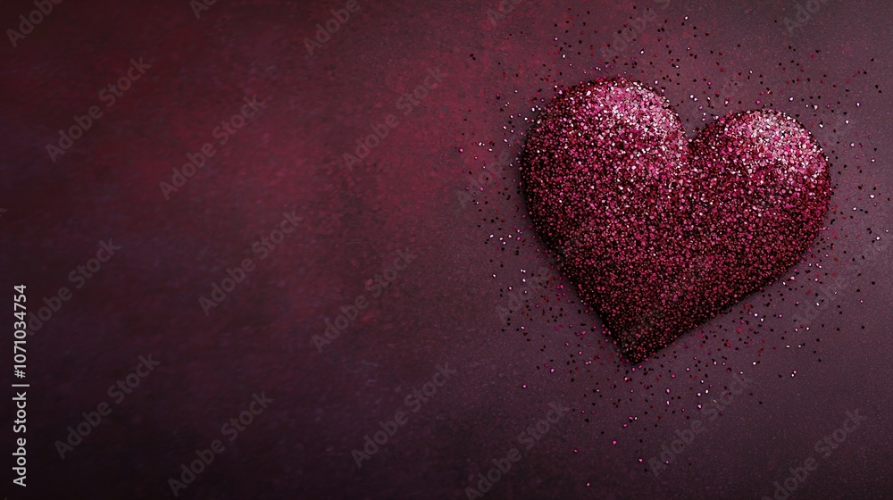 Red heart, purple background, water drops on glass and left side of image Red heart, purple background, water drops on glass and left side of image