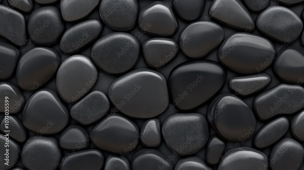 A textured surface of smooth black pebbles, creating a serene and calming visual arrangement. A textured surface of smooth black pebbles, creating a serene and calming visual arrangement.