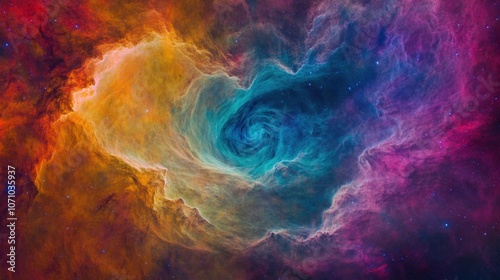 Wallpaper Mural A vibrant cosmic swirl of colors in deep space, showcasing a stunning nebula with hues of orange, blue, and purple. Torontodigital.ca
