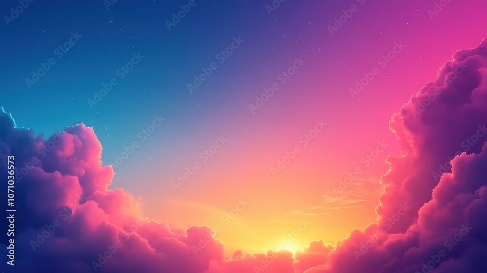 A breathtaking sunset with vibrant hues of pink and orange illuminating soft, fluffy clouds. A breathtaking sunset with vibrant hues of pink and orange illuminating soft, fluffy clouds.