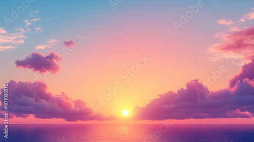 A stunning sunset over the tranquil ocean, featuring vibrant pink and orange hues reflecting on the water's surface.