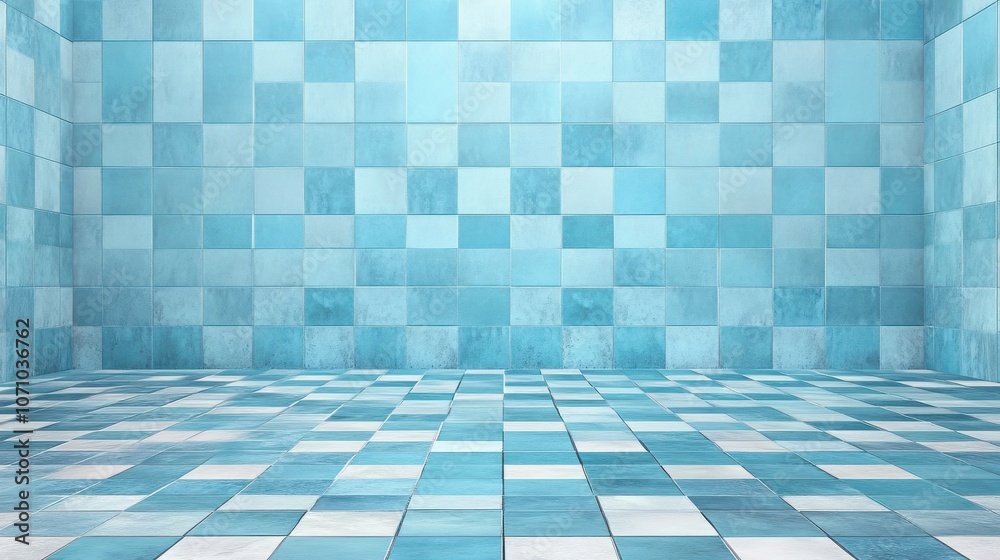 A serene interior space featuring light blue tiled walls and floor, creating a calming atmosphere. A serene interior space featuring light blue tiled walls and floor, creating a calming atmosphere.