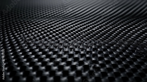 Close-up of a textured black carbon fiber surface, highlighting its intricate patterns and smooth finish.