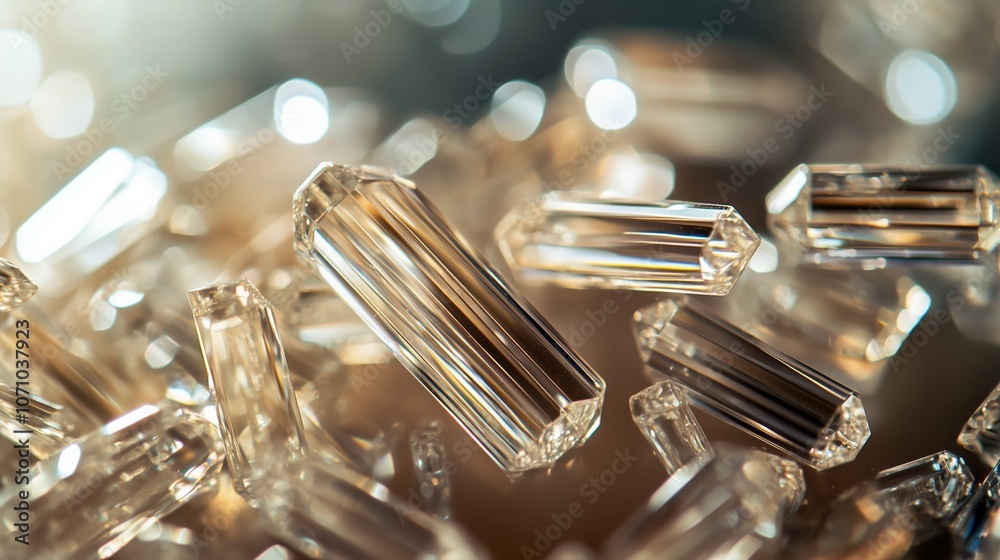 Radiant Closeup of Glimmering Transparent Crystals on Display Radiant Closeup of Glimmering Transparent Crystals on Display