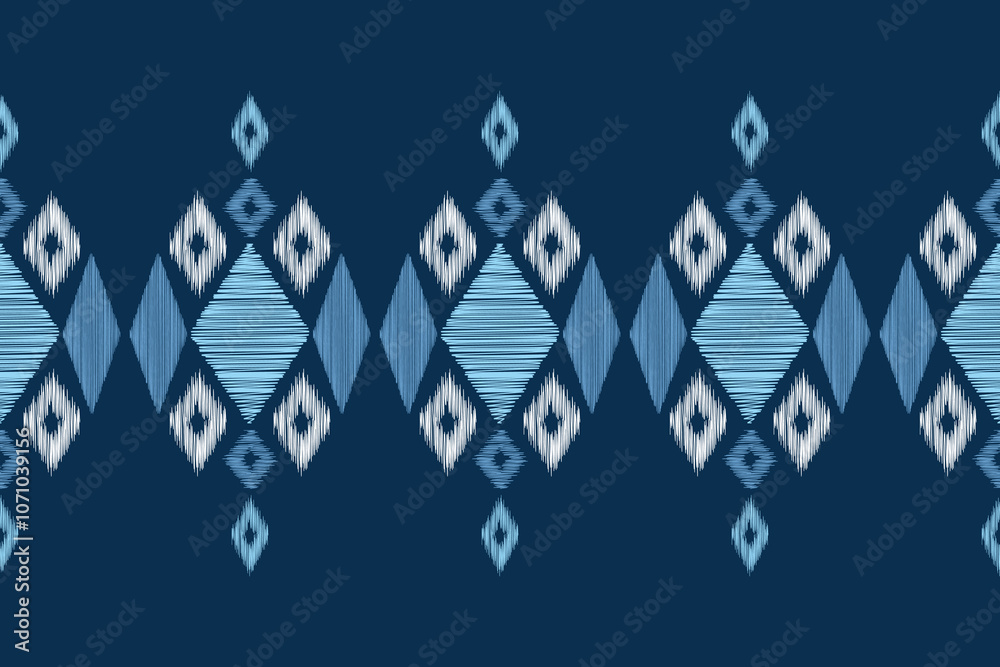 Traditional Ethnic ikat motif fabric pattern geometric style.African Ikat embroidery Ethnic oriental pattern blue background wallpaper. Abstract,vector,illustration.Texture,frame,decoration. Traditional Ethnic ikat motif fabric pattern geometric style.African Ikat embroidery Ethnic oriental pattern blue background wallpaper. Abstract,vector,illustration.Texture,frame,decoration.