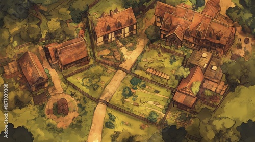 Rural Countryside Estate Houses Buildings Tabletop RPG Map, Fantasy Roleplaying Dungeon Battlemap, Adventure Games Encounters, Farmhouses Farm Town Gaming Design, TTRPG Buildings Architecture Concept
